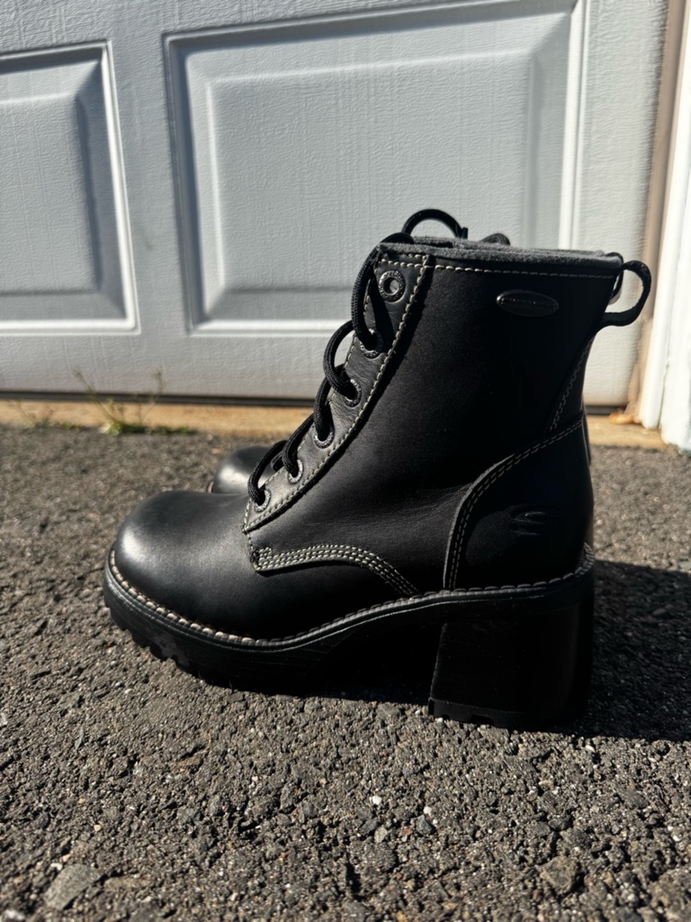 Vintage Leather Skechers Black Lace-Up Chunky Heel Ankle Boots US6/EU36 - Picture 5 of 7